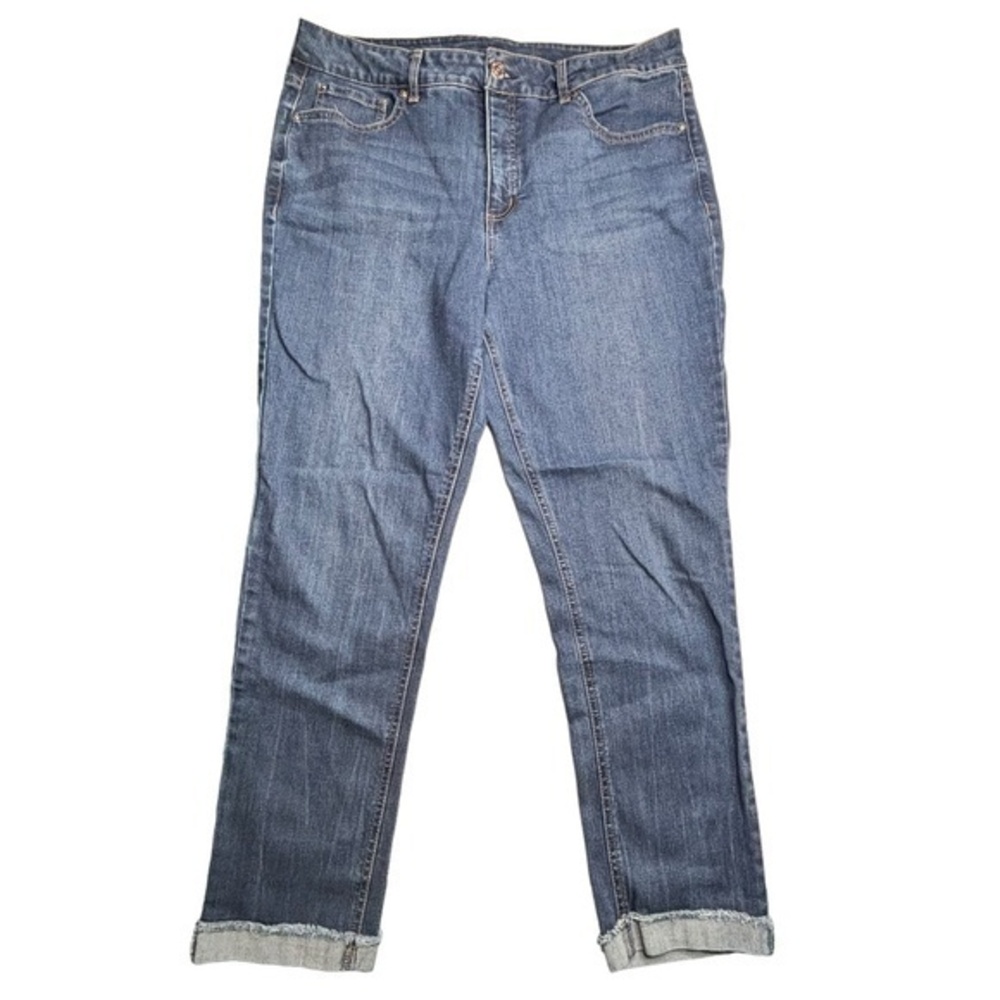 Seven 7 Weekend Jeans Slim Fit High Rise Raw Frayed Hem Dark Medium Wash Size 16